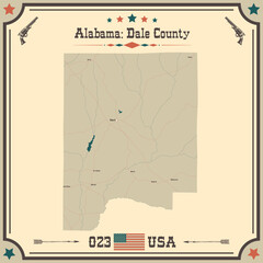 Large and accurate map of Dale county, Alabama, USA with vintage colors.