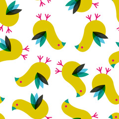 Funny Retro Birds Vector Seamless Pattern