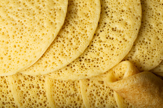 close up of Moroccan Pancakes or Baghrir