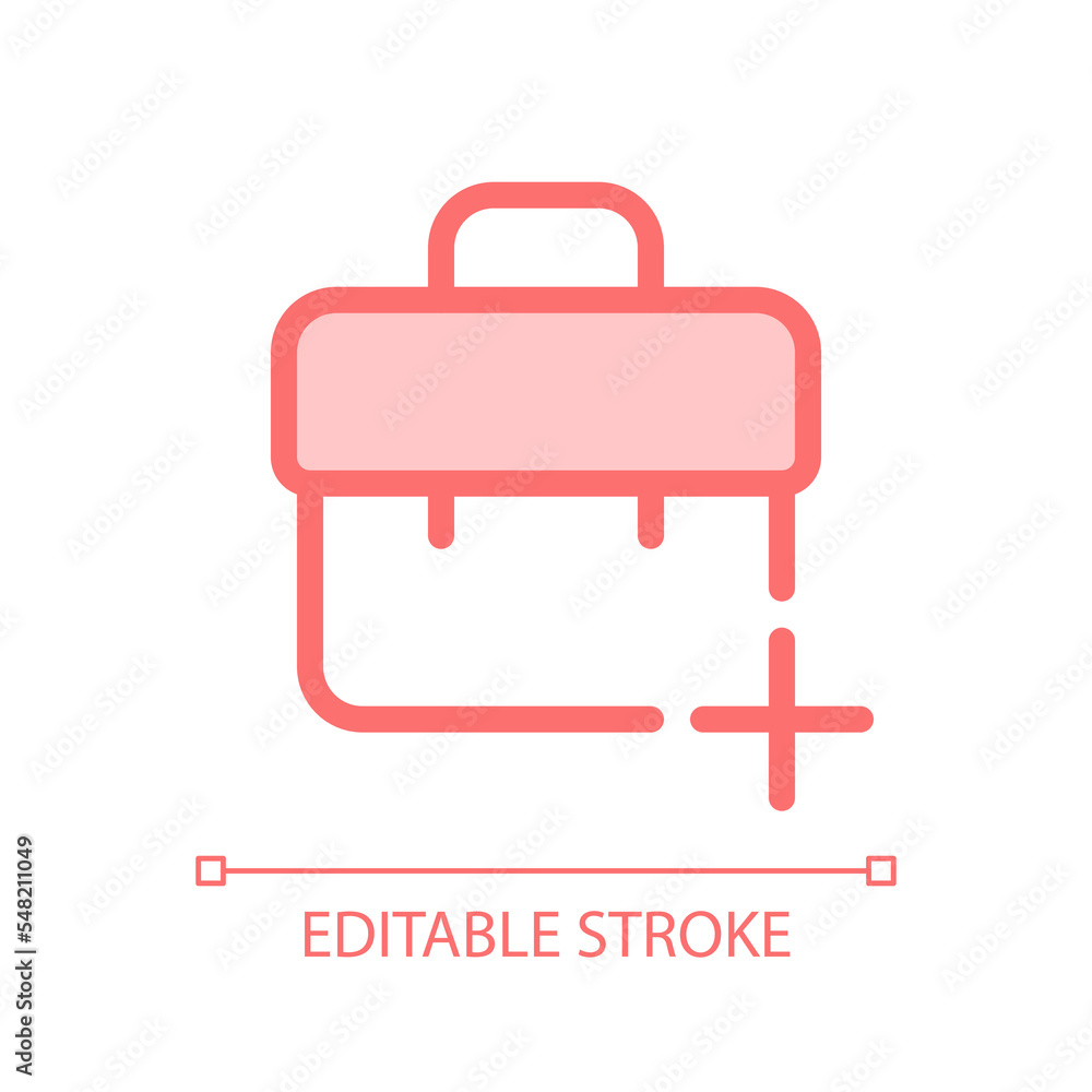 Poster briefcase with plus pixel perfect glassmorphism ui icon. add new workplace. color filled line elemen