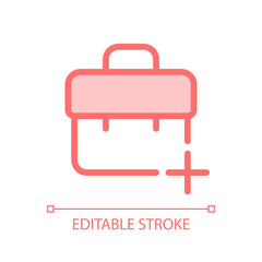 Briefcase with plus pixel perfect glassmorphism ui icon. Add new workplace. Color filled line element with transparency. Vector pictogram in glass morphism style. Editable stroke. Arial font used