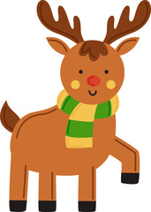 Vector illustration of cute cartoon reindeer isolated on white background.