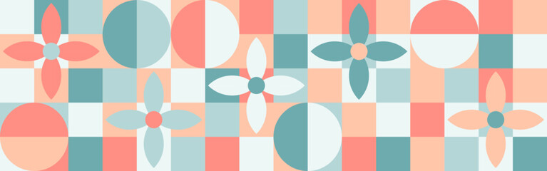 Floral seamless background for textiles or wallpapers, pastel shades of geometric shapes. Baby fashion patterns in pink and blue colors for a magazine cover.