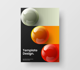 Isolated annual report A4 design vector template. Trendy realistic balls brochure layout.