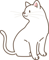 Simple and adorable illustration of white cat sitting looking sideways