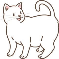 Simple and adorable illustration of happy white cat talking