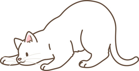 Simple and adorable illustration of white cat playing and hunting