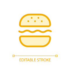 Burger pixel perfect glassmorphism ui icon. Substantial meal. Fast food lunch. Color filled line element with transparency. Vector pictogram in glass morphism style. Editable stroke. Arial font used