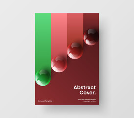Multicolored 3D spheres booklet illustration. Vivid handbill A4 vector design template.