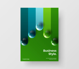 Fresh 3D balls flyer concept. Bright corporate brochure A4 vector design layout.