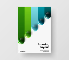 Multicolored 3D spheres pamphlet illustration. Bright book cover A4 vector design concept.