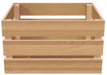 Photo Realistic Empty Wooden Crate Isolated. Quality Mockup