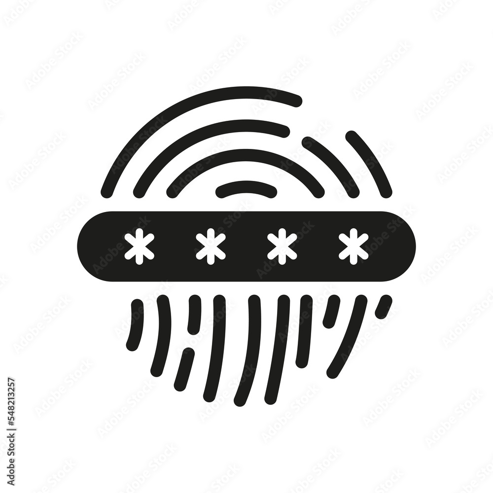 Poster touch id privacy concept silhouette icon. finger print access sign. unique biometric identification 