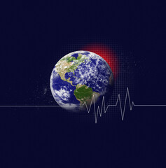 Climate Emergency. Global warming. Climate change illustration. Planet earth cardiogram. World emergency. America.
