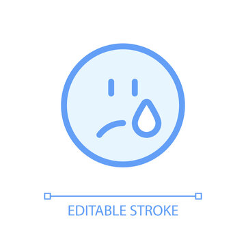 Crying emoji pixel perfect glassmorphism ui icon. Depressed and unhappy face. Color filled line element with transparency. Vector pictogram in glass morphism style. Editable stroke. Arial font used