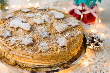 Beautiful Christmas cake on a white background. Christmas gingerbread.