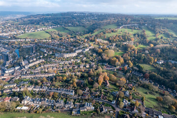 The amazing aerial view of Bath, North East Somerset unitary area in the county of Somerset, UK, England