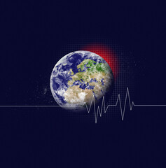 Climate Emergency. Global warming. Climate change illustration. Planet earth cardiogram. World emergency.  Europe.