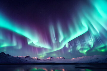 Magical and mystical northern lights. Aurora Borealis.  - obrazy, fototapety, plakaty