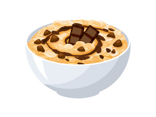 Chocolate Oatmeal with Chocolate Chips icon vector. Healthy sweet cereal breakfast with chocolate icon vector isolated on a white background. Oat flakes breakfast drawing
