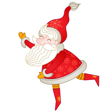 Cartoon dancing Santa Claus. Christmas illustration