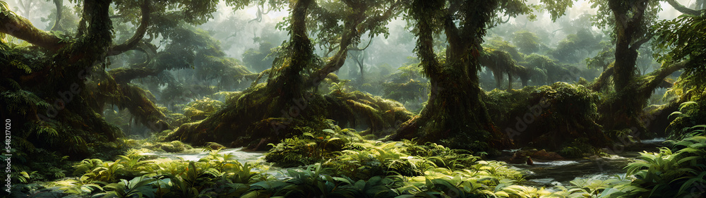 Canvas Prints Artistic concept illustration of a rain forest, background illustration.