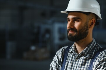 Happy Professional Heavy Industry Engineer Worker Wearing Uniform, and Hard Hat in a Steel Factory. Smiling Industrial Specialist Standing in a Metal Construction Manufacture