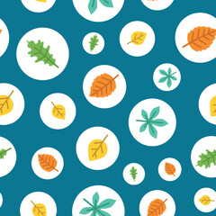 Vector Green and Yellow autumn leaves repeat pattern background design