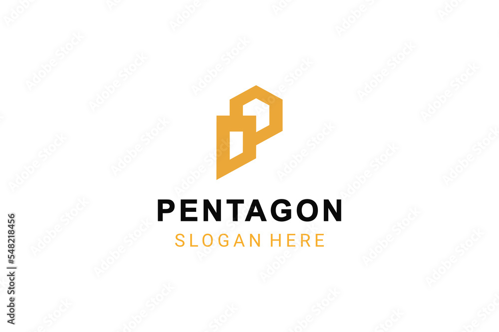 Poster creative modern minimalist hexagon shape with simple initial monogram letter p logo design identity