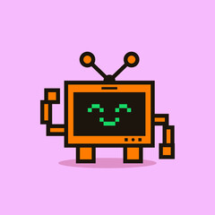 Cute illustration cartoon yellow television tv robot science character web sticker icon mascot logo
