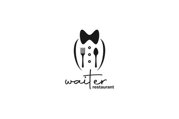 Fork Spoon and Tie Tuxedo Clothes Food Culinary for Waiter Restaurant logo design