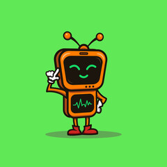 Naklejka premium Cute illustration cartoon yellow television tv robot science character web sticker icon mascot logo