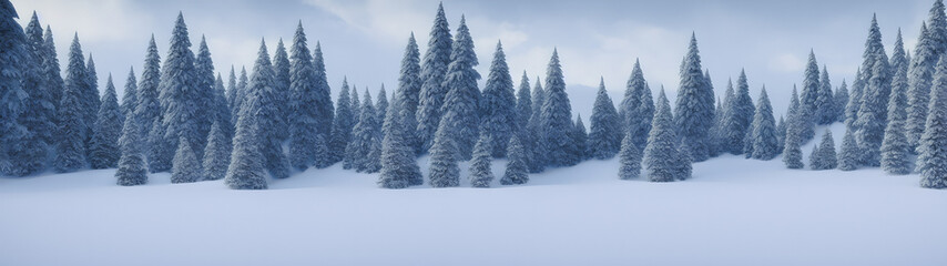 Artistic concept illustration of a panoramic winter landscape, background illustration.