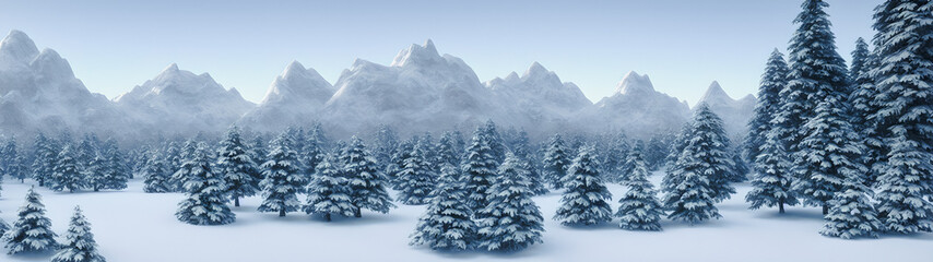 Fototapeta premium Artistic concept illustration of a panoramic winter landscape, background illustration.