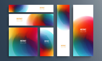 Set of vibrant colored banners and flyers. Bright abstract backgrounds with multicolored blurred gradients for your creative graphic design. Vector illustration.