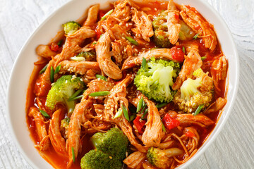 slow-cooked shredded chicken breast stew, top view