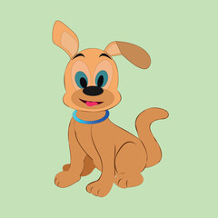 A cute little dog with big ears and a luminous collar. Vector illustration of a cheerful pet with a cartoon style.