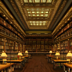 壮大な架空の図書館 - obrazy, fototapety, plakaty