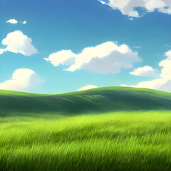 きれいな草原、空、雲。心地良い風景。