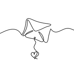 Abstract paper envelope with heart as line drawing on white background. Vector