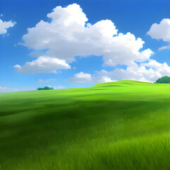 Fototapeta premium きれいな草原、空、雲。心地良い風景。