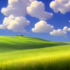 Fototapeta premium きれいな草原、空、雲。心地良い風景。