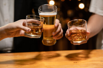 Celebrate whiskey on a friendly party in  restaurant