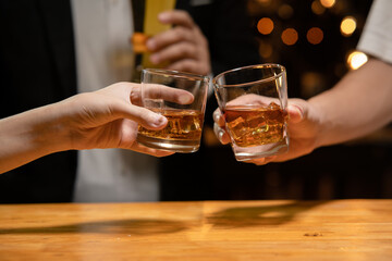 Celebrate whiskey on a friendly party in  restaurant
