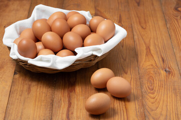 eggs in a basket on the table.