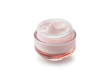 Pink beauty cosmetic cream in glass jar