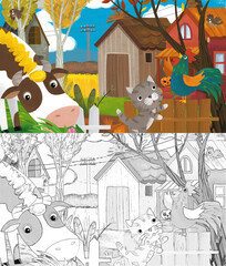 cartoon farm ranch animals pumpkins with sketch