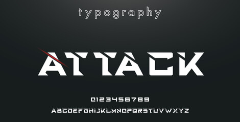 ATTACK Minimal urban font. Typography with dot regular and number. minimalist style fonts set. vector illustration