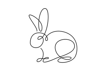 Bunny rabbit in continuous line art drawing style. Hare animal black linear design isolated on white background. Vector illustration