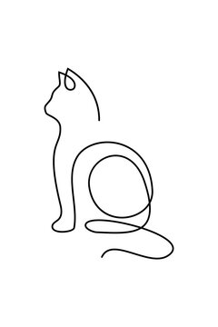 Cat Profile In Continuous Line Art Drawing Style. Abstract Cat Figure Black Linear Design Isolated On White Background. Vector Illustration